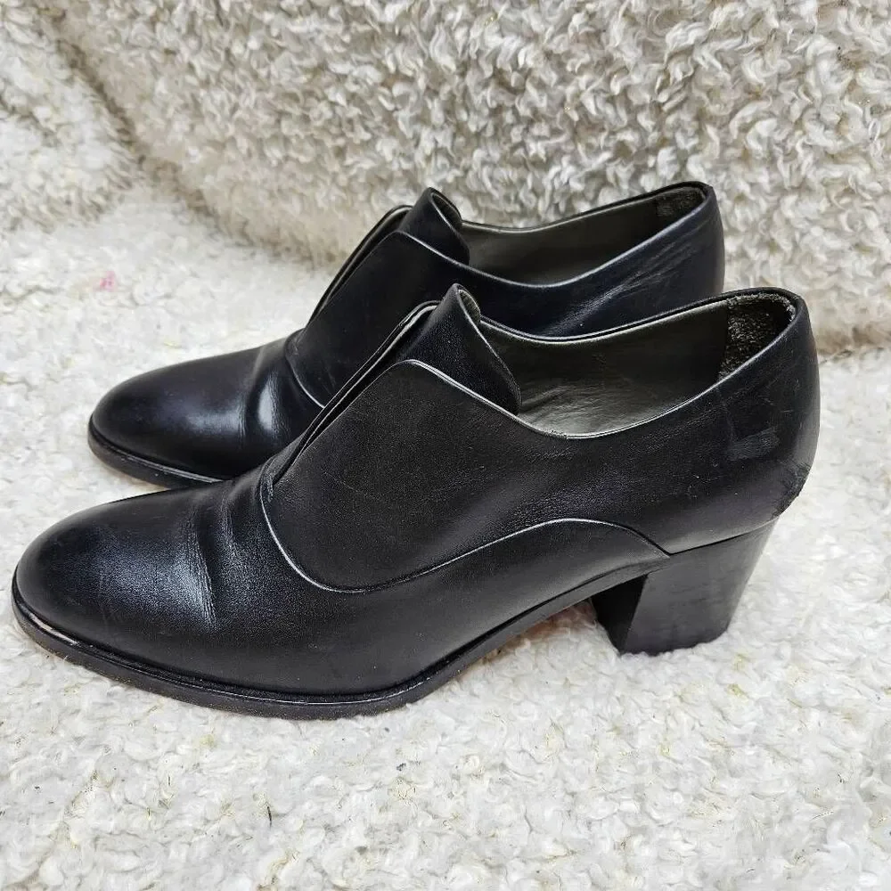 Reed Krakoff Womens Black‎ Leather Round Toe Block Heel Oxford Shoes sz 38